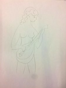 vrouw met mandoline tekening